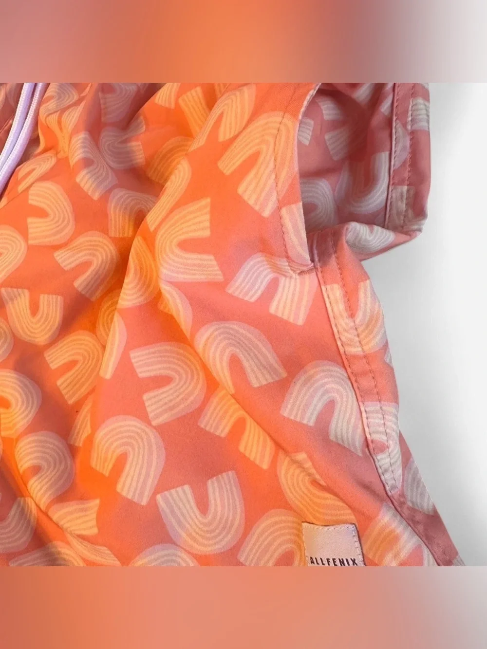 ALLFENIX Men’s Swim Trunks Shorts Peach Rainbow Print Size Large Beachwear